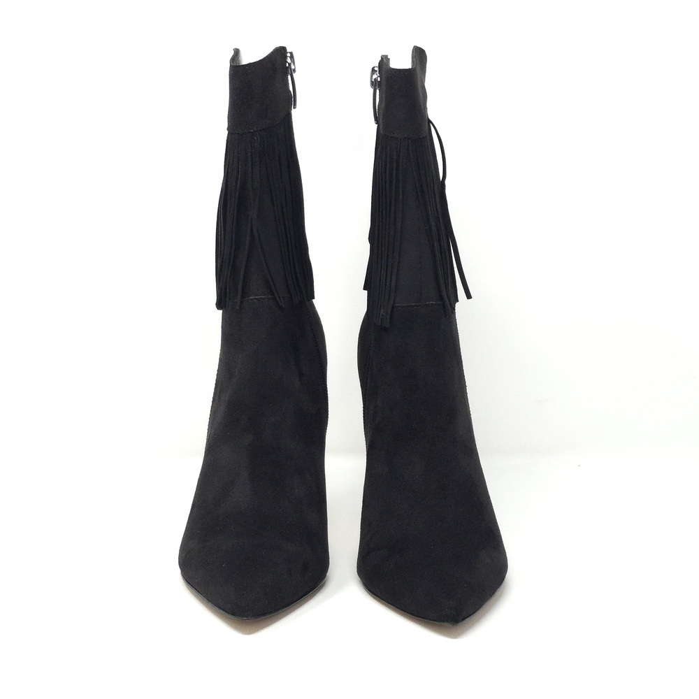 Nine West Tries2 Black Suede Fringe Stiletto Ankle Booties 7M - Picture 3 of 16